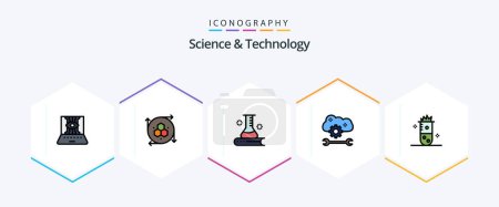 Illustration for Science And Technology 25 FilledLine icon pack including cloud settings. cloud preferences. modeling tool. cloud application service. science knowledge - Royalty Free Image