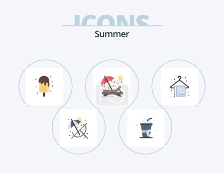 Illustration for Summer Flat Icon Pack 5 Icon Design. holiday. beach. ice cream. sunbathe. person - Royalty Free Image