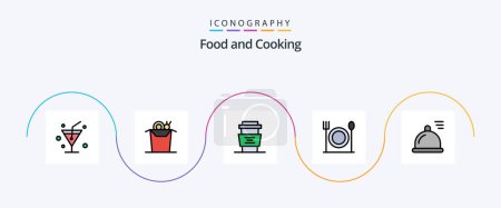 Téléchargez les illustrations : Food Line Filled Flat 5 Icon Pack Including . eat. cup. dish. restaurant - en licence libre de droit