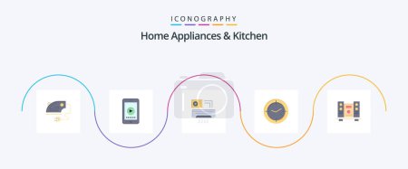 Illustration for Home Appliances And Kitchen Flat 5 Icon Pack Including loud. machine. air. compass. time - Royalty Free Image