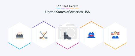 Illustration for Usa 25 Flat icon pack including . american. shose. man. cap - Royalty Free Image