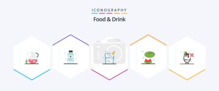 Téléchargez les illustrations : Food And Drink 25 Flat icon pack including . food. water. melon. drink - en licence libre de droit