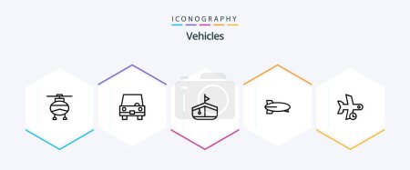 Illustration for Vehicles 25 Line icon pack including flight. vehicles. vehicles. transportation. balloon - Royalty Free Image