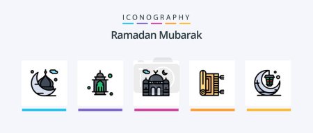 Illustration for Ramadan Line Filled 5 Icon Pack Including mosque. moon. ramadhan. namaz. rug. Creative Icons Design - Royalty Free Image