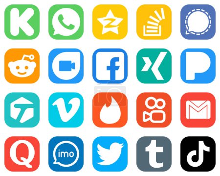 Ilustración de Complete Social Media Icon Pack 20 icons such as facebook. stock and google duo icons. Gradient Icon Set - Imagen libre de derechos