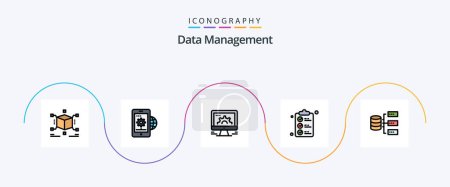 Illustration for Data Management Line Filled Flat 5 Icon Pack Including mark. document. setting. check list. social market - Royalty Free Image