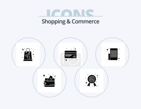 Ilustración de Shopping And Commerce Glyph Icon Pack 5 Icon Design. memo. smart card. offer. debit card. shopping bag - Imagen libre de derechos