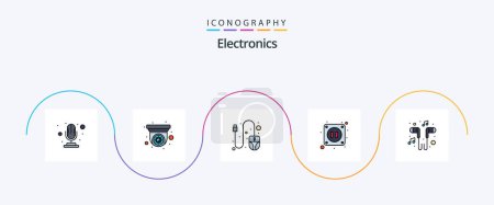 Illustration for Electronics Line Filled Flat 5 Icon Pack Including song. music. mouse. headset. socket - Royalty Free Image