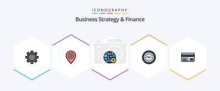 Illustration for Business Strategy And Finance 25 FilledLine icon pack including time. clock. dollar. business. dollar - Royalty Free Image