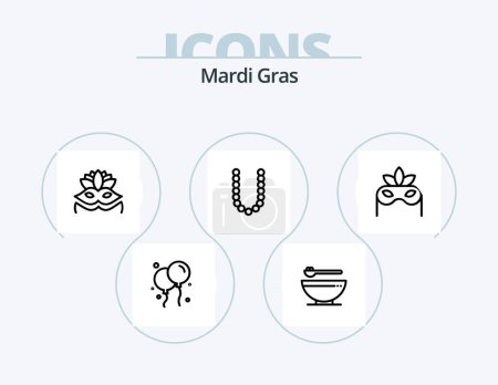 Téléchargez les illustrations : Mardi Gras Line Icon Pack 5 Icon Design. weapon. game. fire. mardi gras. roles - en licence libre de droit