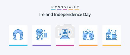Téléchargez les illustrations : Ireland Independence Day Blue 5 Icon Pack Including ireland. wine. costume. drink. patrick. Creative Icons Design - en licence libre de droit
