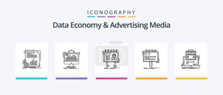 Illustration for Data Economy And Advertising Media Line 5 Icon Pack Including money. economy. document. page. leaflet. Creative Icons Design - Royalty Free Image