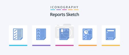 Illustration for Reports Sketch Blue 5 Icon Pack Including document. bars. page. report. page. Creative Icons Design - Royalty Free Image