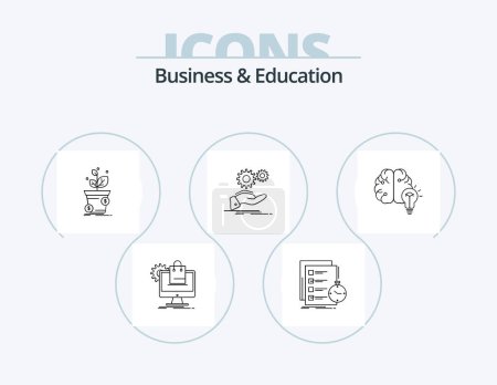 Illustration for Business And Education Line Icon Pack 5 Icon Design. online. training. promo. services. idea - Royalty Free Image
