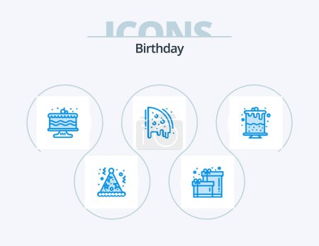 Téléchargez les illustrations : Birthday Blue Icon Pack 5 Icon Design. part. birthday. cake. party. pizza - en licence libre de droit