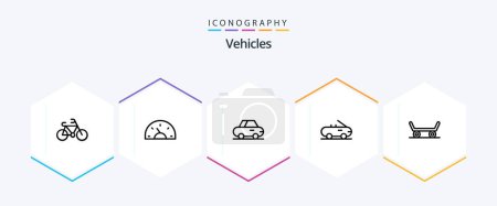 Illustration for Vehicles 25 Line icon pack including . car. . skateboard - Royalty Free Image