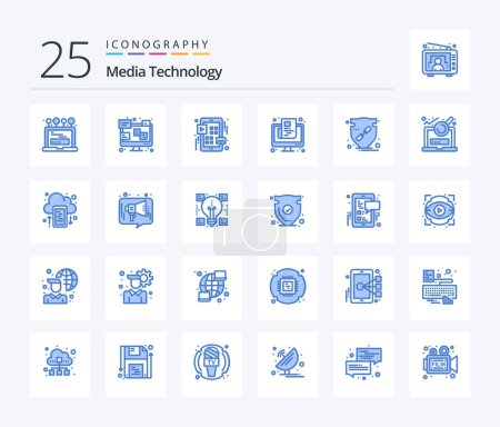 Téléchargez les illustrations : Media Technology 25 Blue Color icon pack including trust. online. grid. paper. news - en licence libre de droit