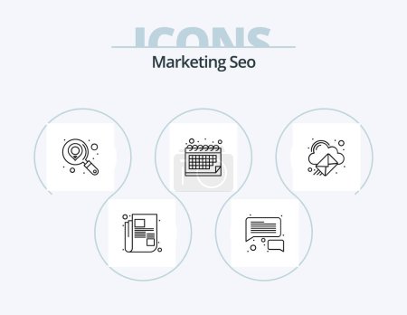 Téléchargez les illustrations : Marketing Seo Line Icon Pack 5 Icon Design. . list. communication. checkout. search - en licence libre de droit