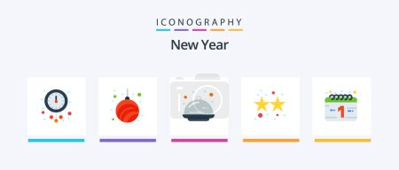 Téléchargez les illustrations : New Year Flat 5 Icon Pack Including party. firecracker. new. celebration. tray. Creative Icons Design - en licence libre de droit