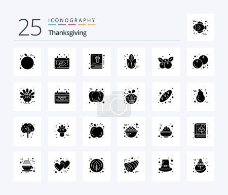Illustration for Thanksgiving 25 Solid Glyph icon pack including thanksgiving. cherry. book. thanksgiving. cob - Royalty Free Image