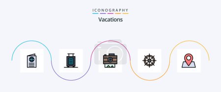 Illustration for Vacations Line Filled Flat 5 Icon Pack Including pointer. wheel. camera. ship wheel. boat - Royalty Free Image