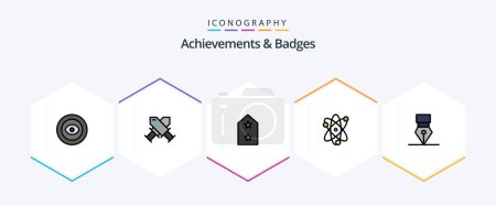 Illustration for Achievements and Badges 25 FilledLine icon pack including award. wreath. army. science. achievement - Royalty Free Image