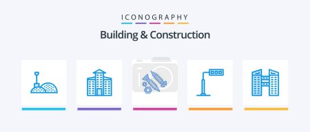 Téléchargez les illustrations : Building And Construction Blue 5 Icon Pack Including construction. buildings. construction. road. light. Creative Icons Design - en licence libre de droit