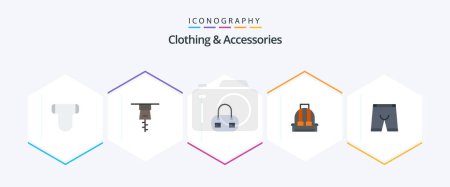 Illustration for Clothing and Accessories 25 Flat icon pack including . dress. backpack. clothing. accessories - Royalty Free Image