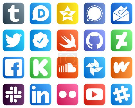 Illustration for 20 High Resolution Social Media Icons such as facebook. inbox. deviantart and swift icons. High quality and creative - Royalty Free Image