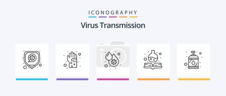 Ilustración de Virus Transmission Line 5 Icon Pack Including devirus. no. handbook. forbidden. bacteria. Creative Icons Design - Imagen libre de derechos