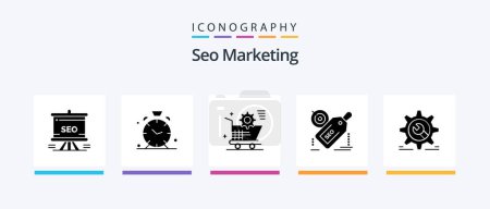 Téléchargez les illustrations : Seo Marketing Glyph 5 Icon Pack Including target. tag. alert. store. setting. Creative Icons Design - en licence libre de droit