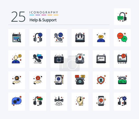 Illustration for Help And Support 25 Line Filled icon pack including support. customer. call diversion. consultant. seo - Royalty Free Image