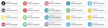 Illustration for 20 Follow Me Social Media Icons with Customizable Message such as google meet. messenger. facebook. telegram and digg icons. High quality and creative - Royalty Free Image