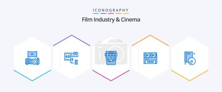 Illustration for Cenima 25 Blue icon pack including disc. cd. movie theater. bluray. clapperboard - Royalty Free Image