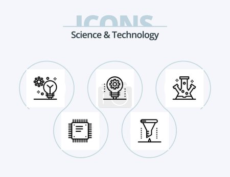 Illustration for Science And Technology Line Icon Pack 5 Icon Design. engineering science. applied science. light bulb. internet cloud. cloud service - Royalty Free Image