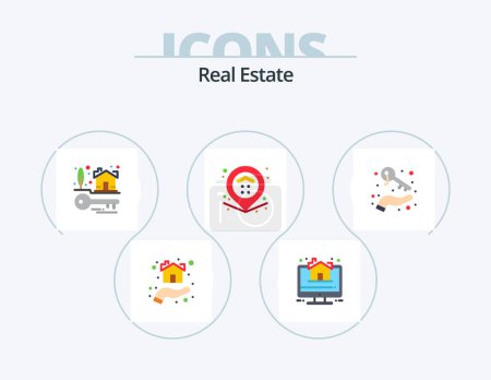 Téléchargez les illustrations : Real Estate Flat Icon Pack 5 Icon Design. growing. property. real estate. map. real estate - en licence libre de droit