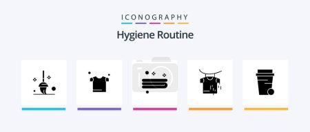 Illustration for Hygiene Routine Glyph 5 Icon Pack Including . towel. cleaning. glass. Creative Icons Design - Royalty Free Image
