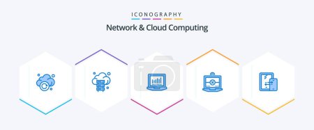 Illustration for Network And Cloud Computing 25 Blue icon pack including technology. connection. laptop. mobile. computing - Royalty Free Image