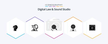 Ilustración de Digital Law And Sound Studio 25 Glyph icon pack including digital. business. judgment. property. find - Imagen libre de derechos