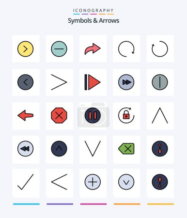 Ilustración de Creative Symbols & Arrows 25 Line FIlled icon pack  Such As play. next. arrow. arrow. circle - Imagen libre de derechos