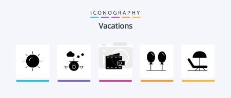 Téléchargez les illustrations : Vacations Glyph 5 Icon Pack Including fly. beach . travel. purse. Creative Icons Design - en licence libre de droit