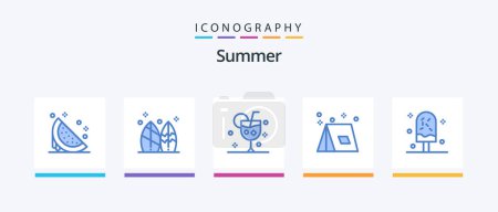 Illustration for Summer Blue 5 Icon Pack Including summer. camp. surf. ice. drink. Creative Icons Design - Royalty Free Image