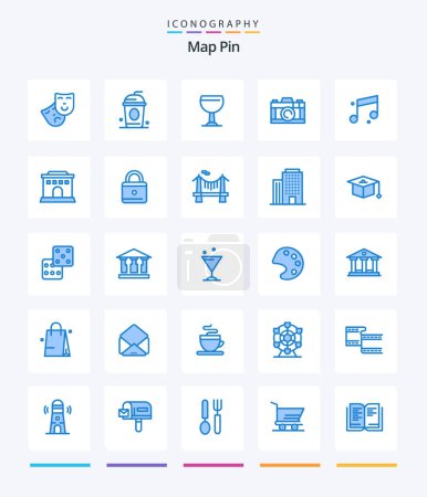 Ilustración de Creative Map Pin 25 Blue icon pack  Such As home. building. beer. sound. audio - Imagen libre de derechos