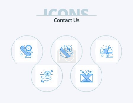 Téléchargez les illustrations : Contact Us Blue Icon Pack 5 Icon Design. mail. box. communication. redial. exchange - en licence libre de droit