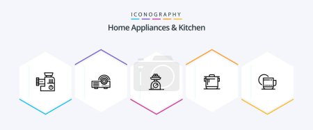Téléchargez les illustrations : Home Appliances And Kitchen 25 Line icon pack including kitchen. weight. machine. weighing. machine - en licence libre de droit