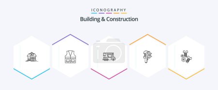 Téléchargez les illustrations : Building And Construction 25 Line icon pack including small. accuracy. repair. measuring. lifting - en licence libre de droit