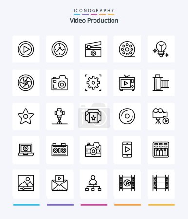 Téléchargez les illustrations : Creative Video Production 25 OutLine icon pack  Such As movie . cinema . time . . film - en licence libre de droit