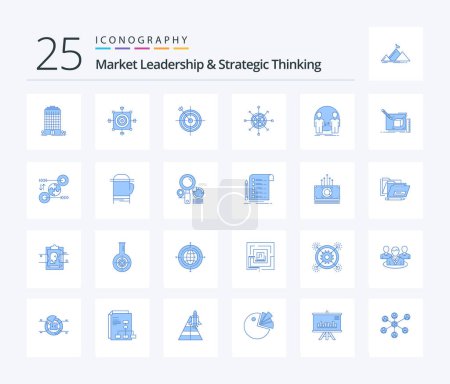 Téléchargez les illustrations : Market Leadership And Strategic Thinking 25 Blue Color icon pack including line. art. target. drawing. identity - en licence libre de droit