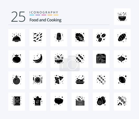 Téléchargez les illustrations : Food 25 Solid Glyph icon pack including food. baking. ice cream. food. bean - en licence libre de droit