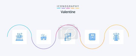 Ilustración de Valentine Blue 5 Icon Pack Including wedding. love. lighter. notebook. heart - Imagen libre de derechos